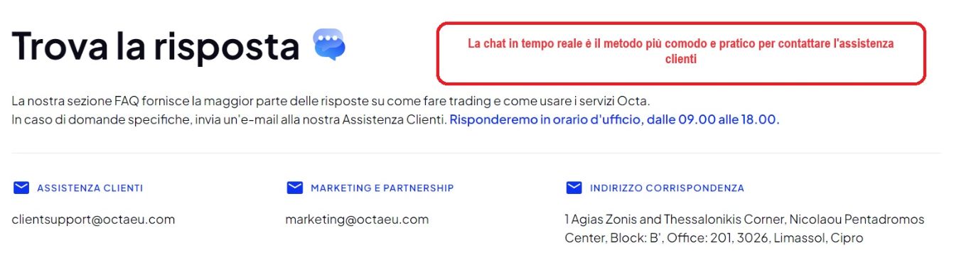 Assistenza clienti di Octa Assistenza clienti di Octa